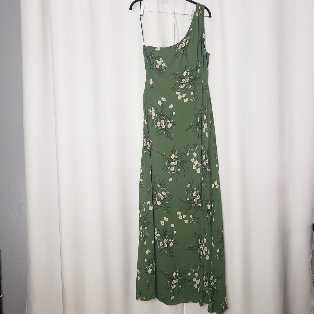 Reformation Dress Size 12 Evelyn Green Floral One Shoulder Maxi Gown ~ FLAWED - Picture 3 of 16